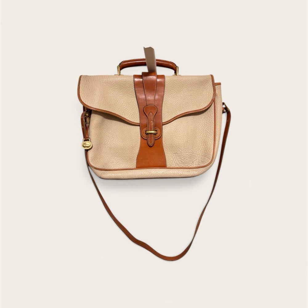 Dooney & Bourke Beige and Brown Leather Briefcase Shoulder Bag